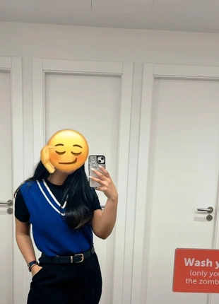 Chaleco de punto azul royal con ribetes blancos – Talla S, marca: H&M, estado: Muy bueno, tamaño: M / 38 / 10, 3,00 €, 3,85 € Protección al comprador incluida