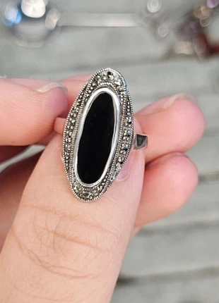 Vintage Black Onyx & Marcasites set in 925 Sterling Silver ring, size O 1/2, brand: sterling silver, condition: Very good, size: 17.7 mm / O½, £28.00, £30.10 includes Buyer Protection Pro