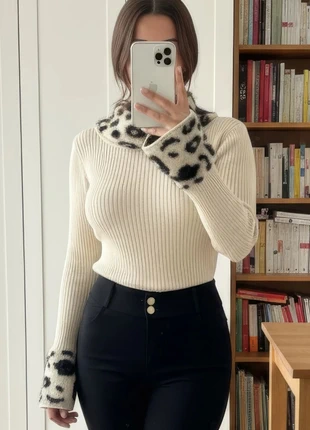 Pull beige creme avec fausse fourrure leopard style boho elegant chic taille S, marke: Velourissima, zustand: Sehr gut, größe: S / 36 / 8, 39,90 €, 42,60 € inklusive Vinted-Käuferschutz