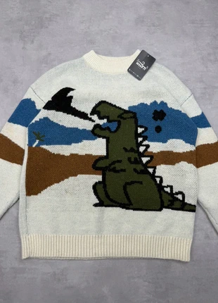 Pull Vintage knit 90’s jacquard graphic dragon crème B – S Homme - #90sSwEu081, merk: Vintage Dressing, staat: Goed, maat: S, € 24,90, € 26,85 inclusief Kopersbescherming Pro