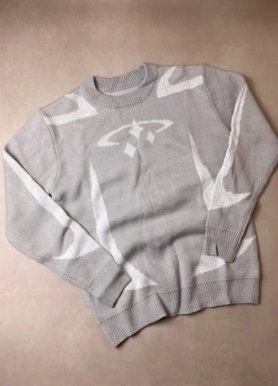 Knit, pull crewneck gris et blanc avec étoile rétro 2000's, en maille vintage, brand: Aesthetic, condizioni: Nuovo senza cartellino, taglia: M, €32.90, €35.25 include la Protezione acquisti