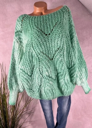 Oversize Strickpullover Mintgrün meliert • Flauschiger Grobstrick mit Strukturmuster & Ballonärmeln, merk: Boutique Italiana, staat: Heel goed, maat: Universele maat, € 26,00, € 28,00 inclusief Kopersbescherming