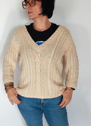 Pull torsadé écru col V – Calvin Klein Jeans xl, marque: Calvin Klein, état: Très bon état, taille: XL / 42 / 14, 15,00 €, 16,45 € Protection acheteurs incluse