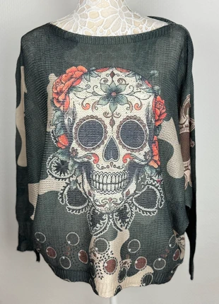 Pull léger femme imprimé tête de mort mexicaine, brand: Boutique Bohéme, condition: New with tags, size: XXL / 44 / 16, €18.00, €19.60 includes Buyer Protection