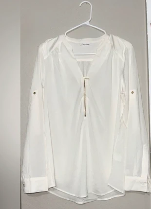 Calvin Klein Ivory Zip Front Blouse 100% Polyester Size M, brand: Calvin Klein, condition: Very good, size: 8 / M, $5.00, $5.95 includes Buyer Protection