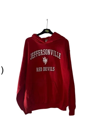 Vintage Y2K Jeffersonville Red Devils Hoodie – Size M, Gildan Red Sweatshirt, brand: Gildan, condition: Good, size: M / UK 12-14, £7.00, £8.05 includes Buyer Protection