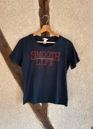 Tee-shirt bleu marine imprimé Smooth Life H&M S femme, brand: H&M, condition: Very good, size: S / 36 / 8, €3.00, €3.85 includes Buyer Protection