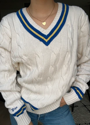 Ralph Lauren Cricket Sweater Jumper Pull Pulli Maglione Trui Cream Blue L, merk: Ralph Lauren, staat: Heel goed, maat: L / 40 / 12, € 95,00, € 100,45 inclusief Kopersbescherming