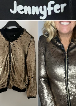 Magnifique veste femme Jennyfer style teddy à sequins réversibles dorés et noirs Taille S /36, merk: Jennyfer, staat: Heel goed, maat: S / 36 / 8, € 12,00, € 13,30 inclusief Kopersbescherming