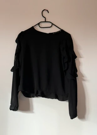 Haut noir Zara Basic – Volants & dentelle – Taille M, marca: Zara Basic, estado: Muito bom, tamanho: M / 38 / 10, €8.00, €9.10 inclui Proteção do Comprador