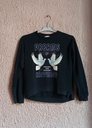Sweat shirt anthracite fille H&M taille 10 ans automne hiver motifs colombes oiseaux, brand: H&M, condition: Very good, size: 10 years / 140 cm, €2.00, €2.80 includes Buyer Protection