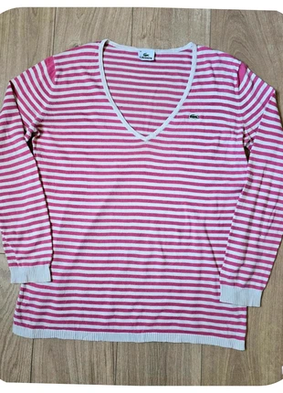 Pull Lacoste Col V Femme à rayures blanc rose taille 46 très bon état, marque: Lacoste, état: Très bon état, taille: XXXL / 46 / 18, 27,90 €, 30,00 € Protection acheteurs (Pro) incluse