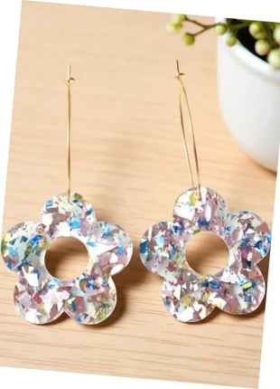 Boucles d’oreilles créoles trèfles dorées & rose pastel pailletée, marca: Boutique vintage, estado: Muito bom, €4.50, €5.43 inclui Proteção do Comprador