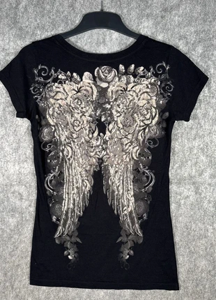 In Vein 2000s Black Winged Floral Graphic Fitted T-Shirt – Size S – Vintage, brand: other, condition: Good, size: S / UK 8-10, £30.00, £32.20 includes Buyer Protection Pro