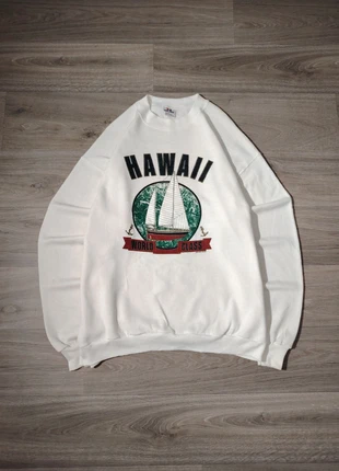 Pull Crewneck Blanc Vintage Tee Jays Made in U.S.A imprimé Hawaii-size XL, merk: TEE JAYS, staat: Heel goed, maat: XL, € 13,90, € 15,30 inclusief Kopersbescherming