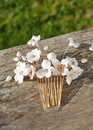 Peigne floral artisanal porcelaine froide, marque: BlancheCara, état: Neuf avec étiquette, 48,00 €, 51,10 € Protection acheteurs (Pro) incluse