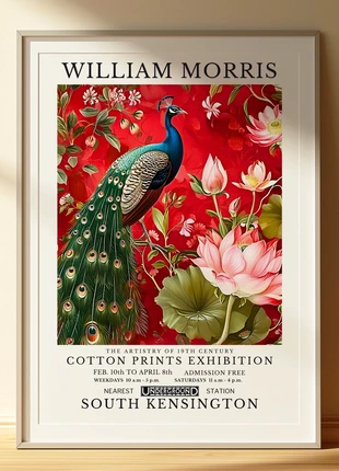 A3 William Morris Inspired Red Peacock Art Print | Cottagecore | Wall Art Home Decor, brand: William Morris, condition: Very good, £8.00, £9.10 includes Buyer Protection Pro