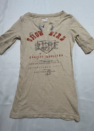 American Eagle Vintage Henley Graphic Tee Beige Retro Style Small, brand: American Eagle, condition: Very good, size: 4 / S, $6.00, $7.00 includes Buyer Protection