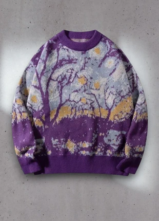 Pull d'hiver Y2K Style Old School - Taille L - Forêt abstraite - Violet - Coupe lose #3, marque: Aesthetic, état: Très bon état, taille: L, 39,00 €, 41,65 € Protection acheteurs incluse