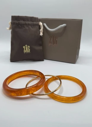 jonc large ambre jonc bracelet doré acier inoxydable jonc fin marron clair orangé zag haut de gamme, brand: ZAG, condition: Very good, €25.00, €26.95 includes Buyer Protection Pro