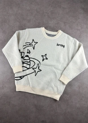 Pull maille rétro oversize, knit Y2K en coton blanc à motif planète, Saturne noire - Taille M, marque: Aesthetic, état: Très bon état, taille: M, 32,00 €, 34,30 € Protection acheteurs (Pro) incluse