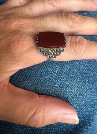 Art Deco Sterling Silver 925 Marcasite Carnelian Chunky Statement Ring, size P, brand: Silver, condition: Good, size: Adjustable, £65.00, £68.95 includes Buyer Protection