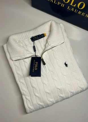 Pull sweat half zip quart zip torsadé polo Ralph Lauren taille L blanc creme white, merk: Ralph Lauren, staat: Heel goed, maat: L, € 85,00, € 89,95 inclusief Kopersbescherming