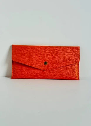 Orange Pebbled Envelope-Style genuine Leather Wallet with Brass Stud, brand: NO LABEL, condition: New without tags, £10.50, £11.73 includes Buyer Protection Pro