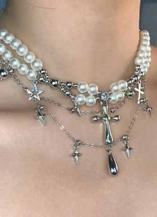 retro Y2K aesthetic necklace overlapping, marque: Aesthetic, état: Très bon état, 17,00 €, 18,55 € Protection acheteurs incluse