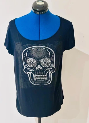 T-shirt noir imprimé tête de mort – Taille L- #SL0006, condition: Very good, size: L / 40 / 12, €8.00, €9.10 includes Buyer Protection Pro