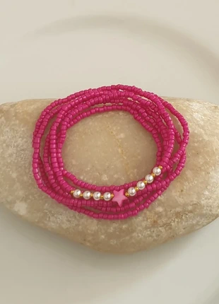 Bracelet 6 rangs ou collier femme étoile , perles de rocailles fines rose fuchsia, brand: Tendance, condition: Very good, €4.00, €4.90 includes Buyer Protection Pro