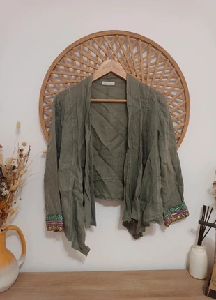 Linen jacket Made in Italy boho ethnic cuffs / chaqueta lino verde artesanal, marque: Made In Italy, état: Très bon état, taille: Taille unique, 20,00 €, 21,70 € Protection acheteurs incluse