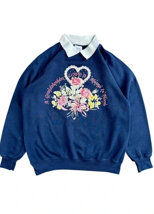 Pull / Sweat imprimé fleur Vintage à col Made in USA Marine - M, marque: Vintage Dressing, état: Très bon état, taille: M / 38 / 10, 25,00 €, 26,95 € Protection acheteurs (Pro) incluse