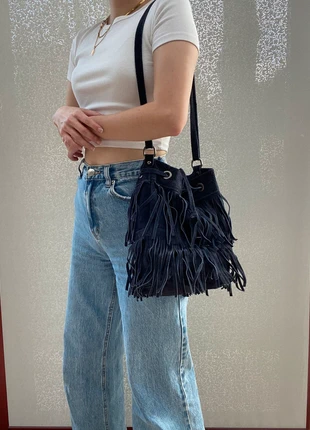 Sac en cuir à frange bleu marine, marke: Vintage, zustand: Sehr gut, 15,00 €, 16,45 € inklusive Vinted-Käuferschutz