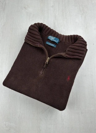 Pull col camionneur Ralph Lauren marron logo rouge brodé – Taille L, marca: Ralph Lauren, estado: Satisfatório, tamanho: L, €40.00, €42.70 inclui Proteção do Comprador Pro