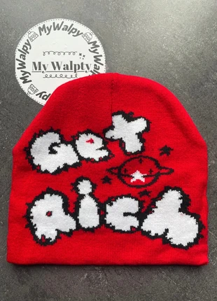 bonnet y2k "get rich" red, merk: y2k, staat: Goed, maat: Universele maat, € 20,00, € 21,70 inclusief Kopersbescherming Pro