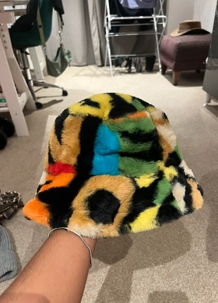 Multicoloured letter adjustable fluffy furry bucket hat, brand: unknown, condition: New without tags, size: One size, £5.00, £5.95 includes Buyer Protection