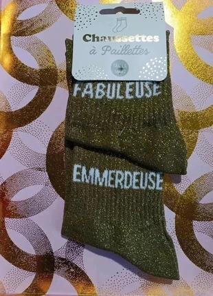 Chaussettes à paillettes “Fabuleuse Emmerdeuse” Glamour et chaos garantis, marque: STC, état: Neuf avec étiquette, taille: Taille unique, 4,90 €, 5,85 € Protection acheteurs (Pro) incluse