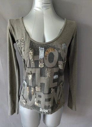 T-shirt léger marron à sequins doré et argenté IKKS – taille 36, brand: IKKS, condition: Very good, size: S / 36 / 8, €16.00, €17.50 includes Buyer Protection Pro