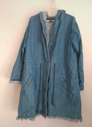 Forever 21 Navy Blue Denim Parka with Hood - Size L, merk: Forever 21, staat: Heel goed, maat: L / 40 / 12, € 59,95, € 63,65 inclusief Kopersbescherming