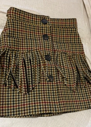 Falda Miu Miu de lana con flecos y estampado pata de gallo (IT 40 / S-M), marque: Miu Miu, état: Neuf sans étiquette, taille: S / 36 / 8, 350,00 €, 368,20 € Protection acheteurs incluse