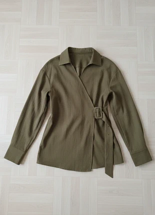 Blouse élégante femme ample manches longues ceinture ajustable col V boutonné en olive vert, marca: Vintage Dressing, estado: Muito bom, tamanho: S / 36 / 8, €28.00, €30.10 inclui Proteção do Comprador