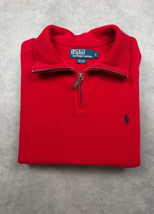 Pull half zip 1/4 zip Ralph Lauren rouge col camionneur logo brodé noir - Taille L, brand: Ralph Lauren, condition: Very good, size: L, €35.00, €37.45 includes Buyer Protection