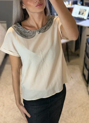 Haut beige col brodé élégant – Promod, marque: Promod, état: Bon état, taille: S / 36 / 8, 4,00 €, 4,90 € Protection acheteurs (Pro) incluse