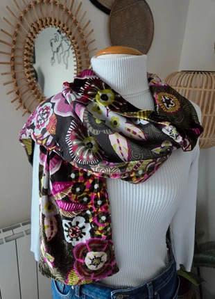 🧣Foulard bi-matière écharpe en velours et soie kaki à motifs fleurs vintage, brand: Vintage, condition: Very good, €6.00, €7.00 includes Buyer Protection Pro