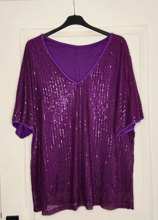 Paars glittershirtje 2xl, merk: geen merk, staat: Heel goed, maat: XXL / 44 / 16, € 10,00, € 11,20 inclusief Kopersbescherming
