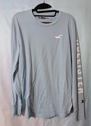 Hollister Co. Long-Sleeve T-Shirt - Blue with Logo Sleeve - Size S VGC, brand: Hollister & Co, condition: Very good, size: S, £3.00, £3.85 includes Buyer Protection Pro
