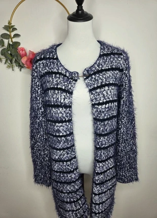 Gilet cardigan long femme Morgan maille poilue rayures noir blanc bleu taille M, marque: Morgan, état: Très bon état, taille: M / 38 / 10, 6,50 €, 7,53 € Protection acheteurs incluse