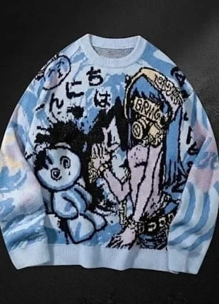 Pull bleu graphique manga streetwear homme - Taille M, marca: y2k, estado: Muy bueno, tamaño: M, 56,00 €, 59,50 € Protección al comprador incluida