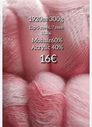 12p rose blanc et rose uni 25g et 160m chacune, brand: yarn mohair, condizioni: Nuovo con cartellino, €16.00, €17.50 include la Protezione acquisti